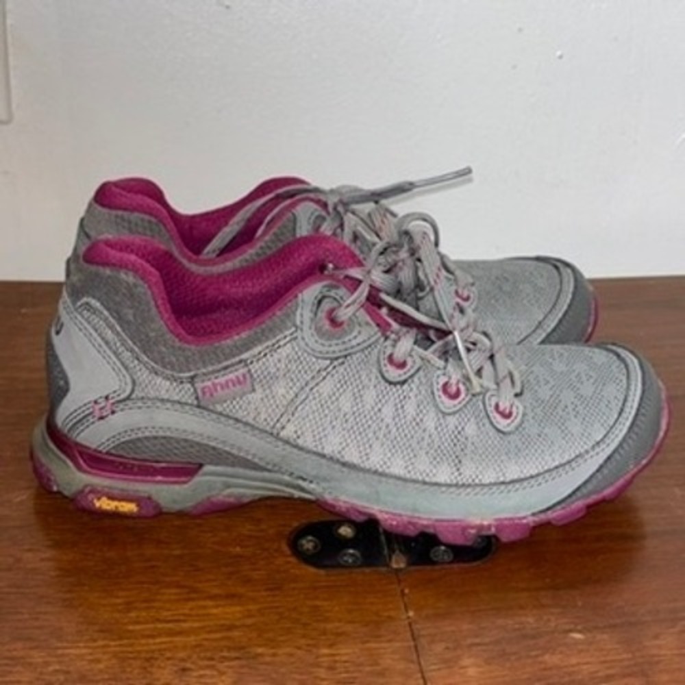 Ahnu Hiking Shoes Women Sz 7 Grey Pink Vibram Trail Sneakers 1019233
